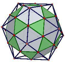 Icosidodecaedro: esse arquimediano apresenta trinta e duas faces, doze pentagonais e vinte triangulares, e pode ser obtido por