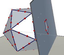 Passo 4: Com a ferramenta recorte de poliedro, o primeiro canto do octaedro regular será eliminado.