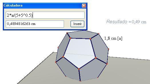 caixa de ferramenta poliedro a ferramenta dodecaedro regular, conforme já mostrado na Figura 84. Em seguida clicamos com o mouse no plano de base, arrastando-o, e por fim um duplo clique.