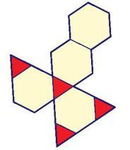 12 vértices; Tetraedro truncado 6 faces hexagonais; 4 faces triangulares; 18 arestas.