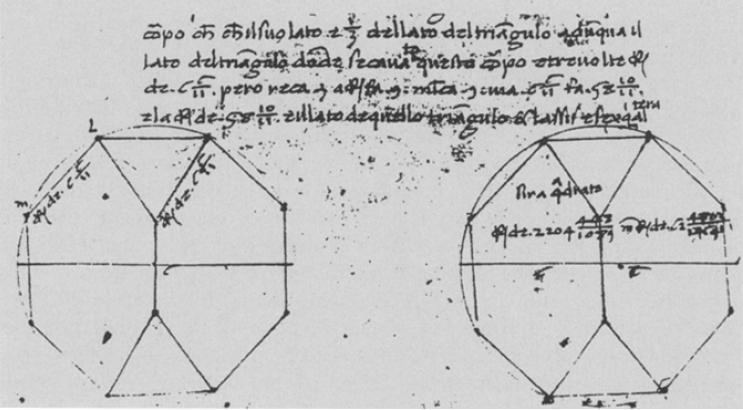 Figura 31. Escrito de Piero della Francesca de um Tetraedro truncado. Fonte: Field, 1997, p.249.