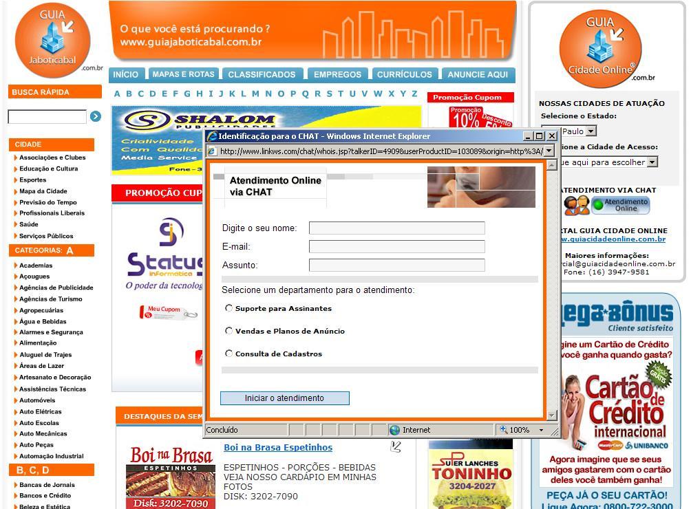 Chamada de um atendimento on-line