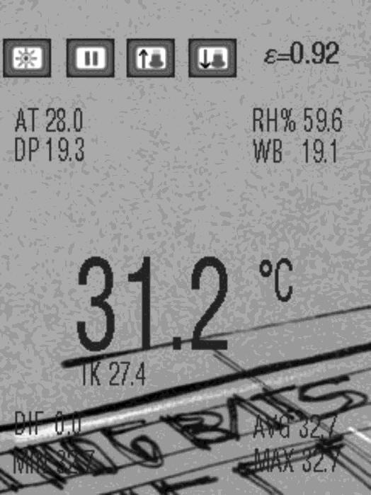 7.3. MODO VÍDEO IR Esta modalidade permite efectuar medições de temperatura IR com câmara fotográfica integrada guardando as imagens em formato standard JPG, efectuar vídeos IR de medição da