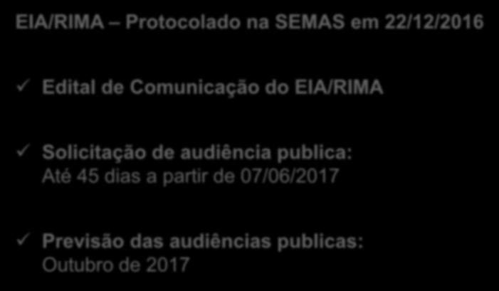 Licenciamento Ambiental EIA/RIMA Protocolado na SEMAS