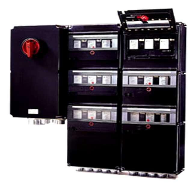 Exemplo de instalação de equipamento com proteção Ex de IIC T5 Gb Quadros de Distribuição de circuitos de iluminação, tomadas de serviço (220/127 V), tomadas para máquinas de solda e de