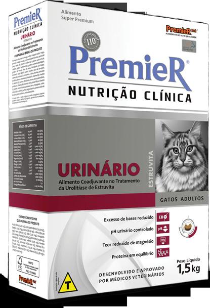 PREMIER NUTRIÇÃO CLÍNICA - URINÁRIO GATOS 500 g e 1,5 kg INDICAÇÕES Auxílio na dissolução de cálculos de estruvita.