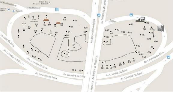 211 Figura 1. Croqui apresentando a localização das árvores da Praça dos Açorianos. Porto Alegre, RS. Fonte: Carvalho, G., (2014). Figura 2.