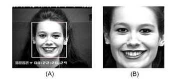 Figura 8: Detecção de face. Fonte: (OLIVEIRA; JAQUES 2008) 2) Encontrar as partes do rosto necessárias para a análise, que neste trabalho são: olhos, sobrancelhas e boca.
