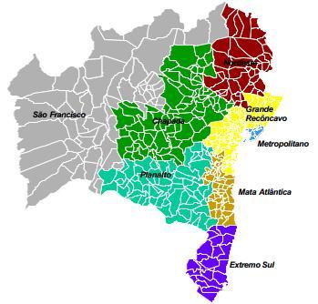 Figura 1 Eixos de desenvolvimento da Bahia Fonte: Agência de Fomento do Estado da Bahia - DESENBAHIA, 2000 Os municípios, apresentados na Figura 2, compõem a base territorial de planejamento dos