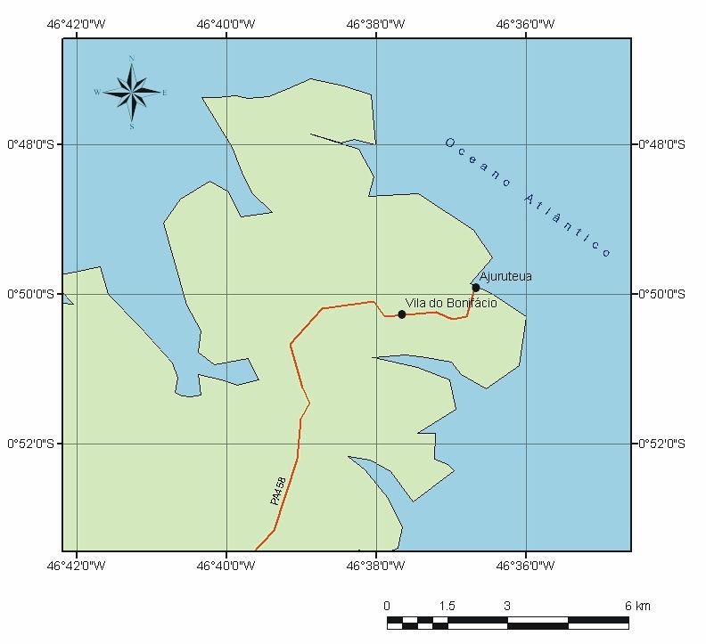 DETERMINAÇÃO DA INTERFACE ÁGUA DOCE-ÁGUA SALGADA NA VILA DO BONIFÁCIO, BRAGANÇA-PA o 0 0 Ilha do Marajó o 0 Baía do Marajó Belém 6 o 7 o Oceano Atlântico Bragança Figura Mapa de localização da área