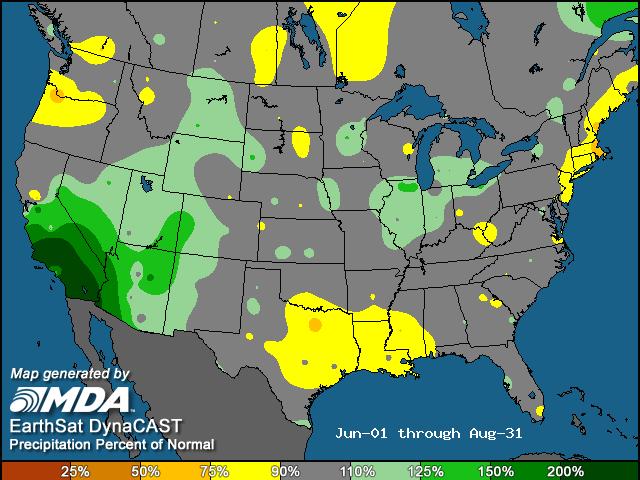 Efeito do El Niño no verão dos EUA Fonte: MDA Fazendo os testes nos principais estados produtores de milho e soja nos EUA, chegamos nos resultados que podem ser observado nos mapas abaixo.