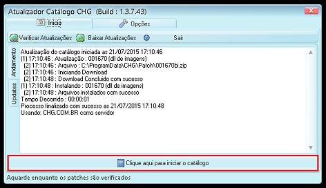 Depois de atualizado clique no botão Clique aqui para Iniciar o Catalogo.