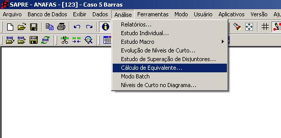 Figura 16: Interface do programa Sapre utilizada para se executar o programa Anafas Figura 17: Interface para execução de equivalentes de redes no programa Anafas Na Figura 18 é apresentado o arquivo