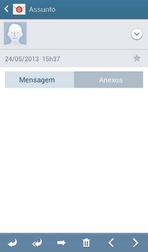 Comunicação Ler mensagem Selecione uma conta de e-mail para usar e novas mensagens são recuperadas. Para recuperar novas mensagens manualmente, pressione. Toque uma mensagem para ler.