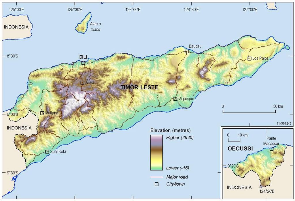 Figura 20 Topografia de Timor-Leste. Adaptado Wallace et al. (2012). 3.2.5.