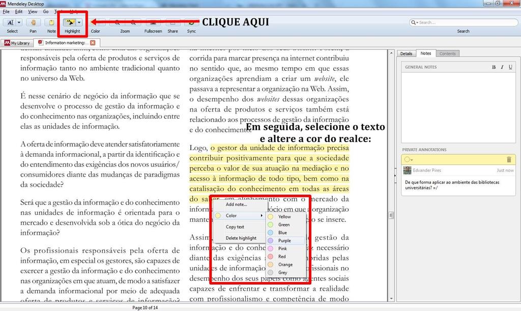 5. Selecione um trecho do PDF e altere a