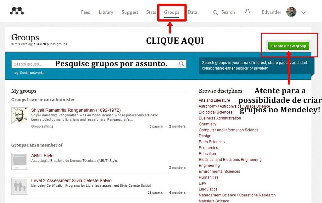 3. Clique em Groups e pesquise grupos de acordo com