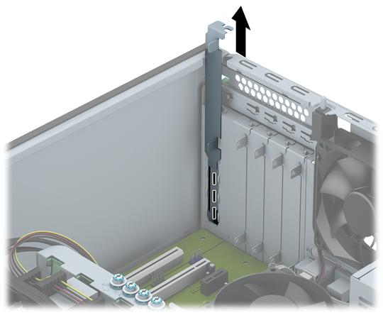 7. Pressione completamente até baixo as duas patilhas verdes no exterior do chassis (1) e rode o trinco de retenção da placa de expansão até abrir (2). 8.