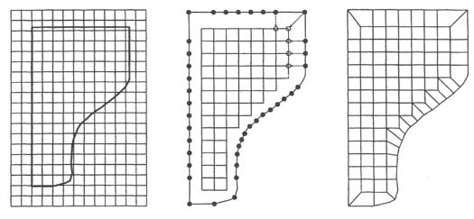 Figura 2.1 - Método Grid-based (Schneiders, 1995) Para malhas 3D, Schneiders e Bunten, (1995) e Schneiders et al, (1996) apresentam um algoritmo para a geração de malhas hexaédricas.