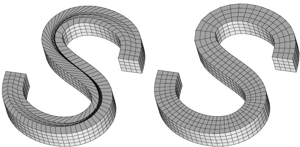 do problema, vejamos a título de exemplo a malha de um volume extrudido em forma de S (figura 3.16). Como se pode observar figura 3.