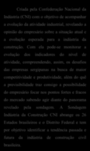 Com ela pode-se monitorar a evolução dos indicadores do nível de atividade, compreendendo, assim, os desafios das empresas sergipanas na busca de maior competitividade e produtividade, além do quê a