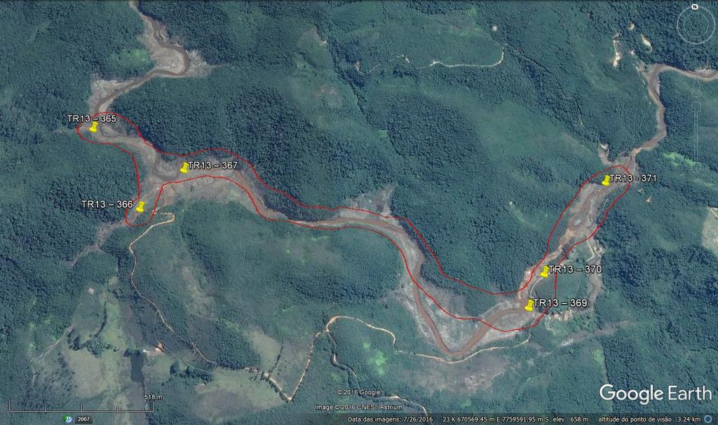 Trecho 13 Figura 98: Representação cartográfica do Trecho 13 com pontos vistoriados. Imagem do Google Earth. 4.10.