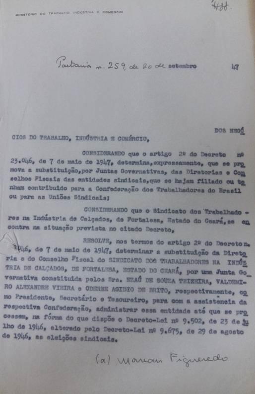 1946/47: cassação do PCB e fechamento da Confederação Geral dos Trabalhadores do Brasil (CGTB) ( ) determina, expressamente, que se promova a
