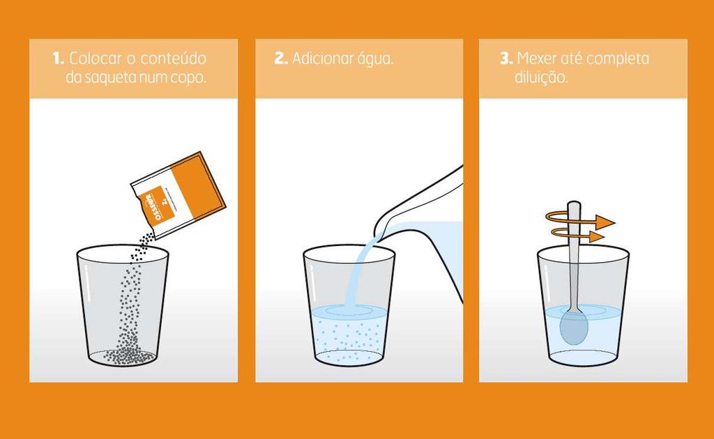 8 - APRESENTAÇÃO, POSOLOGIA E ADMINISTRAÇÃO OSSEOR é fácil de tomar; uma carteira de 2 g diluída num copo com água, ao deitar.