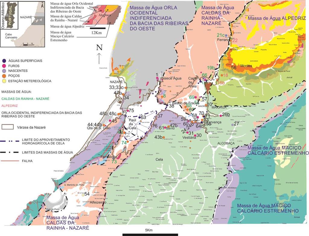 Figura 4 Mapa com a localização da Várzea da Naza- ré e das amostras de água analisadas isotopicamente.