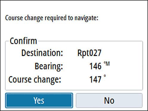 Alteração de rumo inferior ao limite Alteração de rumo superior ao limite A definição do limite de alteração de rumo depende do computador de piloto automático: NAC-2/NAC-3: Course chg confirm angle