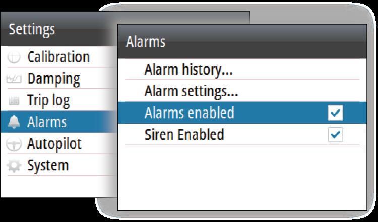 Validação dos alarmes O alarme mais recente é validado premindo o botão rotativo. Isto remove a notificação de alarme e silencia o alarme para todas as unidades que pertençam ao mesmo grupo de alarme.