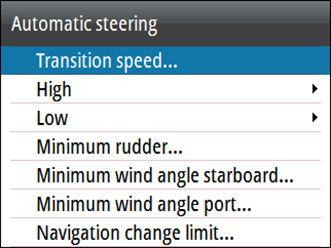 - Auto: se AWA for 60º: o modo Wind (Vento) utilizará AWA se AWA for >60º: o modo Wind (Vento) utilizará TWA - Aparente - Real VMG optimizing (Otimização VMG): otimiza o VMG para vento.