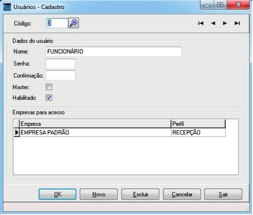 2.1.4. Cadastro de usuário No menu CADASTRO > GERAL > USUÁRIO serão cadastrados os usuários que utilizarão o sistema. Código: é informado o código do usuário.