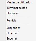 também permite activar os modos Suspender, Hibernar,