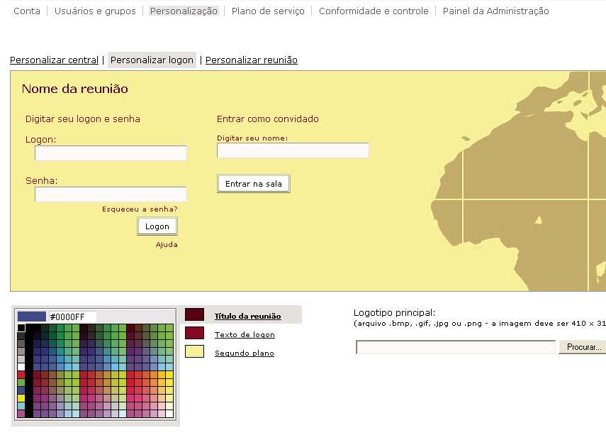 Administração do Acrobat Connect Pro 166 Personalizar a página de logon Use o link Personalizar logon para personalizar a página de logon.