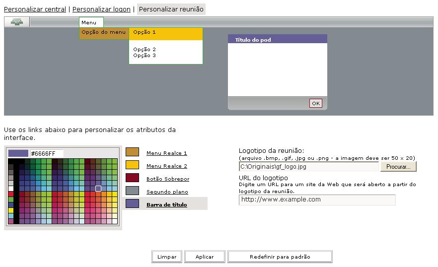 Administração do Acrobat Connect Pro 167 Nota: Depois que você selecionar um logotipo, esse será exibido na área de visualização.