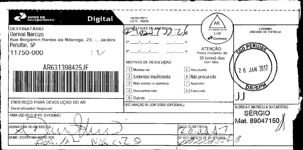 fls. 43 Este documento foi protocolado em 01/02/2017 às 08:22, por Usuário padrão para acesso SAJ/AT, é cópia do original assinado digitalmente por