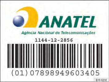 14 Etiqueta com sequência numérica de homologação da ANATEL para veículos equipados com sistema Keyless Access. Fig. 13 Etiqueta com sequência numérica de homologação da ANATEL.