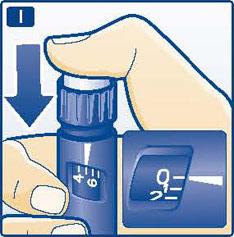 I - Injete a dose pressionando o botão injetor completamente, até que o 0 apareça no marcador.