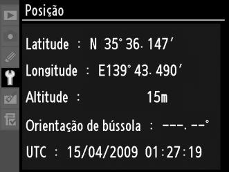 Opções do menu de configuração O item GPS no menu de configuração contém as opções apresentadas abaixo. Desligar exposímetro auto.