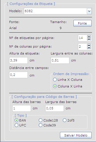 N de etiquetas por página: Informe neste campo quantas etiquetas a página possui ao todo. N de colunas por página: Indique quantas colunas existe na página.