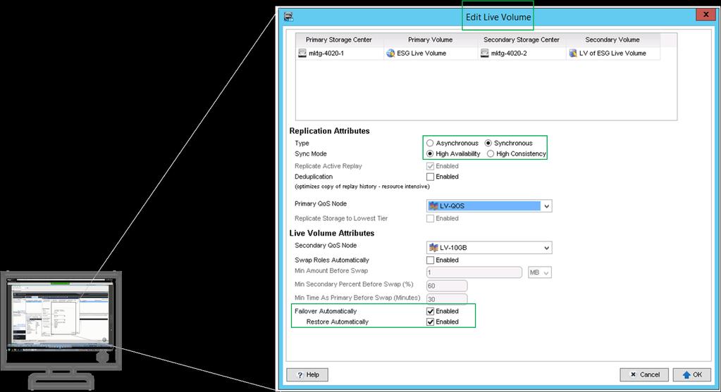 Análise da ESG Lab: Dell Storage Série SC sempre disponível 4 Configuração e gerenciamento do Live Volume do Dell Storage Série SC com recurso de failover automático Em seguida, a ESG Lab avaliou