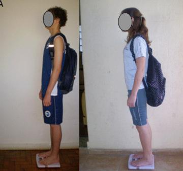 Figura 1: Procedimento de pesagem - A. com a mochila B. sem a mochila 3.6.