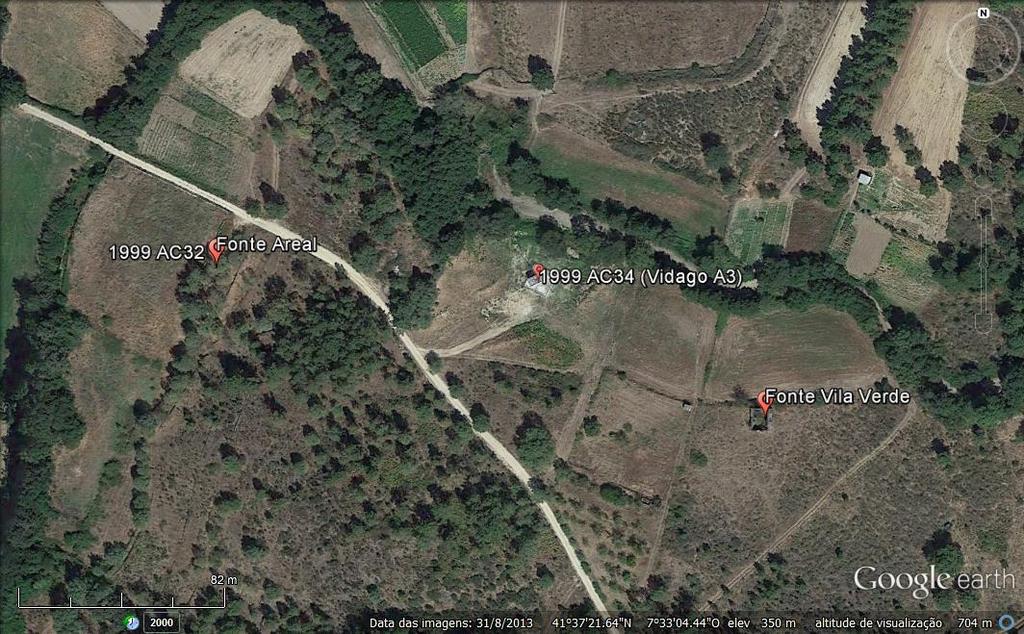 87 Fig. 2.57 Localização geográfica da sondagem AC32 e da captação AC34, cuja designação atual é atual é Vidago A3 Areal (Imagem aérea obtida através do sistema Google Earth a 17/08/2015).