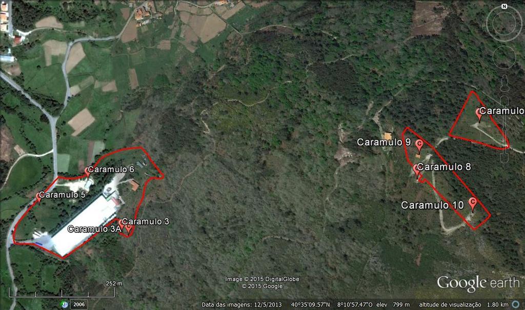 112 Fig. 3.12 Perímetros de proteção da água de nascente Caramulo (Imagem aérea obtida através do sistema Google Earth a 01/07/2015).