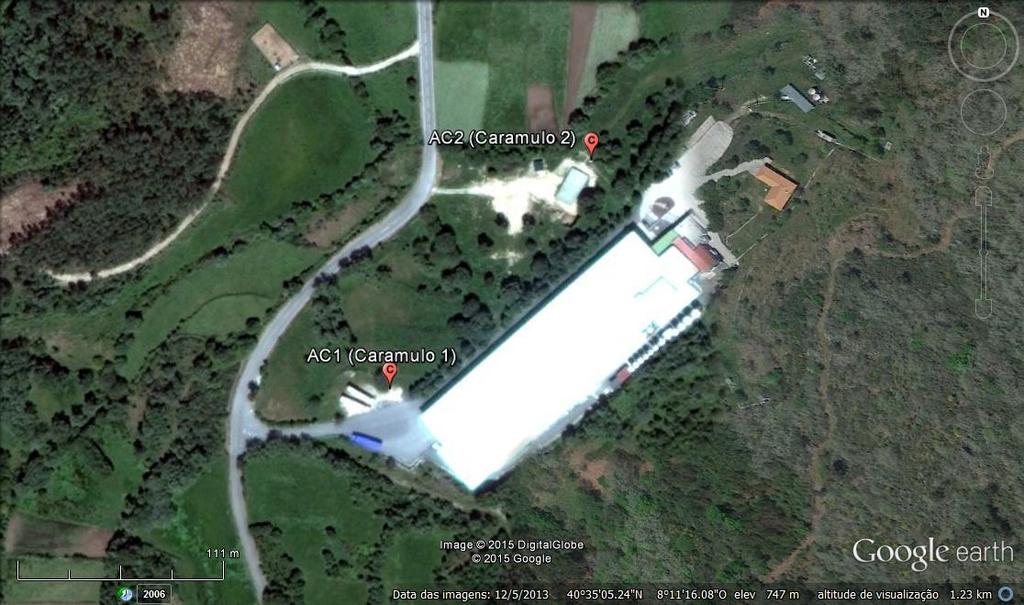 114 Fig. 3.14 Localização geográfica das captações AC1 e AC2 (Imagem aérea obtida através do sistema Google Earth a 01/07/2015).