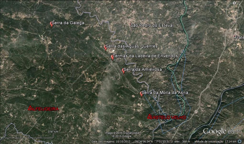 132 Fig. 4.2 Imagem aérea da área em estudo, evidenciando, a vermelho, alguns vértices geodésicos da região (Imagem aérea obtida através do sistema Google Earth a 02/07/2015).