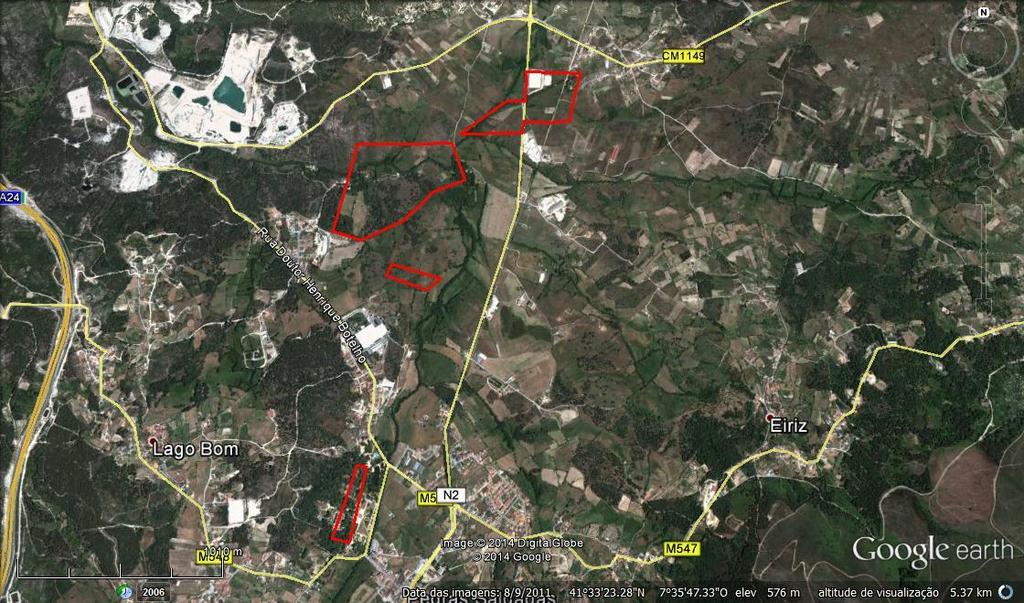 45 Fig. 2. 28 Localização geográfica das áreas estudadas durante a presente campanha de prospeção geofísica Bacia de Pedras Salgadas (Imagem aérea obtida através do sistema Google Earth a 30/01/2015).