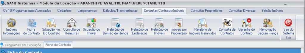 4.2. Ficha do Contrato Acesse o módulo LOCAÇÃO/ CONSULTAS CONTRATOS/ IMÓVEIS/ FICHA DO CONTRATO.