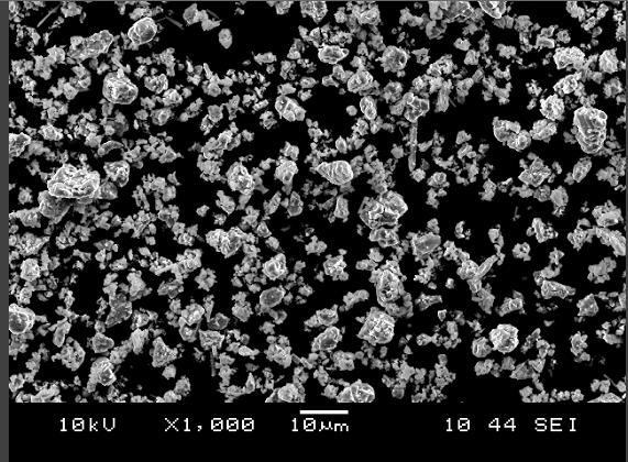 48 A figura acima mostra a microfotografia de MEV ampliada 1000x, obtida por meio de elétrons secundários, das partículas pó do recebido para pesquisa (pó elementar) do reforço cerâmico de nitreto de